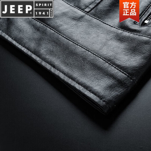 JEEP SPIRIT海宁皮夹克男皮衣外套男士春秋冬季新款潮流款机车衣服潮流上衣男 9923【黑色加厚】 加绒 L