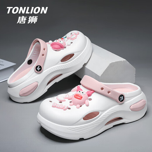 唐狮（TonLion）洞洞鞋女鞋夏季软底凉鞋女士厚底外穿踩屎感沙滩鞋 白色 37/38