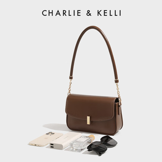 CHARLIE&KELLI CK brand bag for women, Valentine's Day birthday gift for girlfriend, retro armpit bag, single shoulder crossbody small square bag, caramel brown, Beijing warehouse delivery, gift bag + greeting card