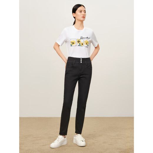 
JUZUI (JUZUI) shopping mall same casual daily elastic pencil pants jeans autumn style JWDQ12117 plain black XS