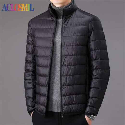 ACLOSMIL men's warm winter thin silk cotton jacket men's short casual stand-up collar top dad men's cotton coat black stand-up collar 3XL 140-155Jin Jin equals 0.5 kg