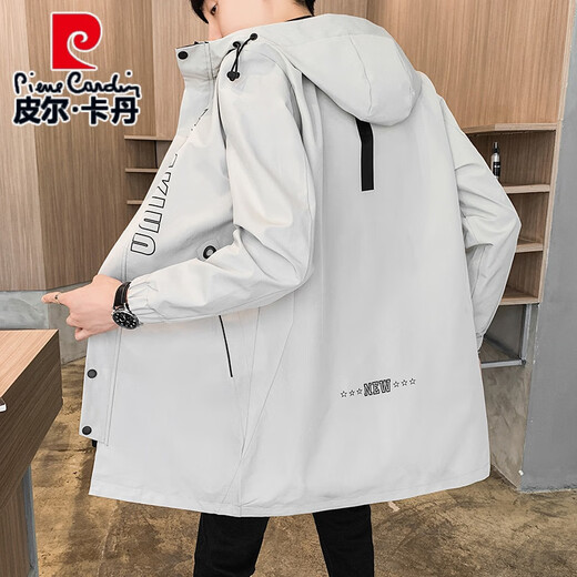 Pierre Cardin Windbreaker Men's Mid-Length Spring Autumn Winter Jacket Hooded Men's Plus Size Plus Size Students and Teenagers JS-2177 Green Mid-Length Windbreaker XL Weight 120-140Jin Jin is equal to 0.5 kg