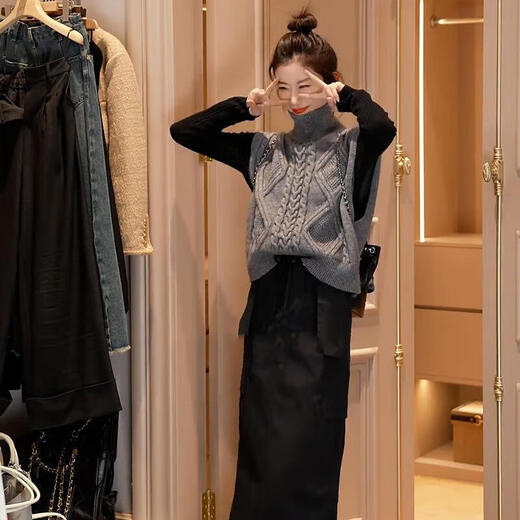 Jiwanmei autumn and winter new style double-sided vest vest sweater women's sweater cardigan with vest short European top gray double-sided knitted vest one size fits all recommended 80-130 Jin Jin is equal to about 0.5 kg