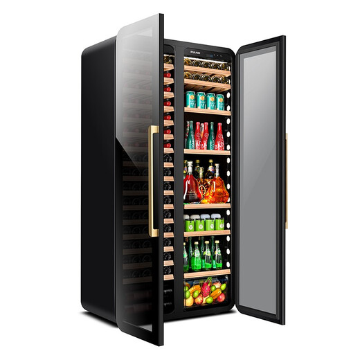 PULADI Arc Intelligent Frequency Conversion Double Door Double Temperature Red Wine Cabinet Constant Temperature Home Living Room Refrigerator Office Tea Retro Villa President Embedded Commercial Display Fresh Cabinet WIFI Retro Integrated Double Door Ice Bar + Wine Cabinet/Black Mirror 490L