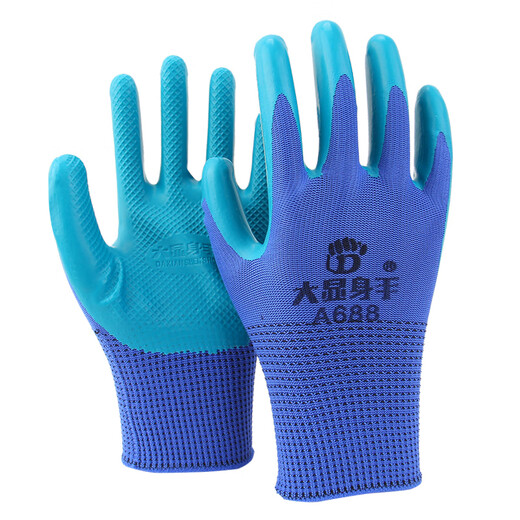 
Show off your skills A688 labor protection gloves latex embossed wear-resistant and anti-slip construction site reinforcement protection for men working on construction site A688 blue yarn dark green [12 double package] L