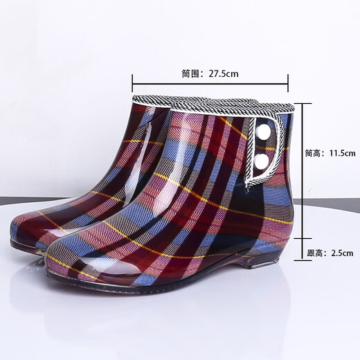 傲列日韩春夏通用成人雨鞋女款短筒雨靴水鞋纽扣低帮水靴胶鞋雨鞋 红纹 38