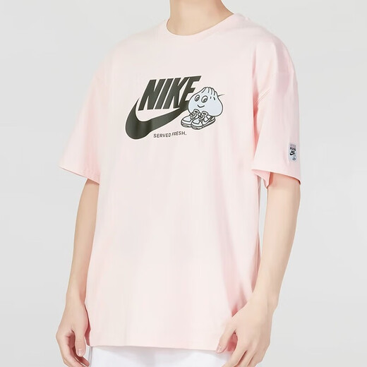 Nike (Nike) Kurzärärmiges T-Shirt für Herren Sommersportwear Lose Baumwolldruck, gelegentlich gestapelte gestickte, leichte halbärmelige Top FB9804-686 Pink XL