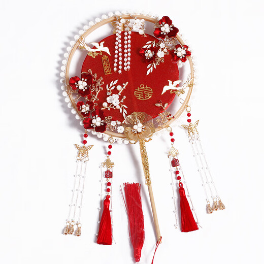 Qiyu Braut Mitgift Runde Fan Hochzeit Fan xi Hochzeit Neues chinesisches Stil Hochzeit Hand Haltet XiUhe Fan zu Bestie Hochzeitsvorräte rotes Fertigprodukt + Geschenkbox + Drachen-Form-Lüfterregal