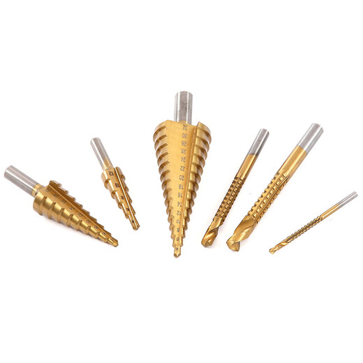 Mitzi CDK11 Pagoda Drill Serrated Drill 6-piece Set Titanium Plated Pagoda Drill Bit Woodworking Hole Expansion Grooving Pagoda Drill Plastic Box Set Pagoda Drill Serrated Drill 6-piece Set