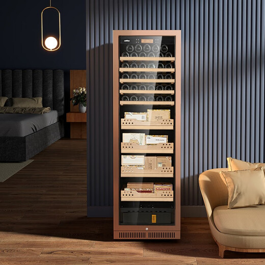 JUSTOWN stainless steel rose gold red wine and cigar integrated cabinet wine cabinet cigar cabinet refrigerated cabinet cigar and wine cabinet humidity adjustable true air cooling 1.80 meters + rose gold + humidity control + 4 trays + fully equipped