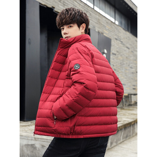 YAYA Winter Lightweight Down Jacket Men's Stand Collar Slim Lightweight Short Warm Sports Jacket KLZ Ice Wine Red M/170