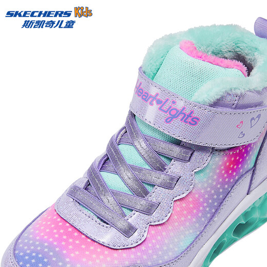 Skechers斯凯奇儿童秋冬保暖运动鞋舒适闪灯休闲棉靴302677L 677L薰衣草色/多彩色/LVMT 32