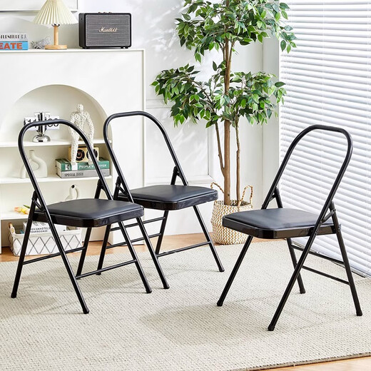 Zailu Yoga Chair Yoga Supplies Iyengar Assistive Equipment Folding Black Pilates Chair PU Surface Special Folding Yoga Stool Back Double Beam Black Thickened 1 Point 2 Tube Wall Model