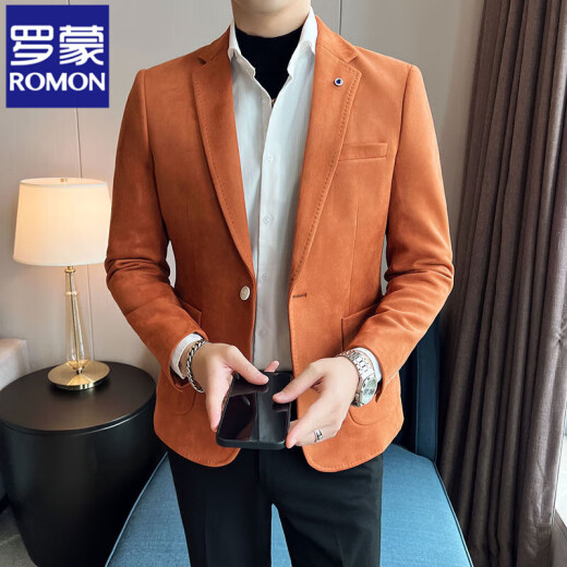 
ROMON high-end anti-wrinkle suit men's spring and autumn thick suede jacket small suit business casual suit British 9928 gray XL: suitable for 139Jin [Jin equals 0.5 kg]