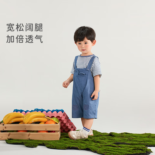 JELLYBABY女童背带裤夏款两岁宝宝纯棉裤子薄款儿童韩版夏装男童洋气牛仔裤 牛仔蓝 100 CM