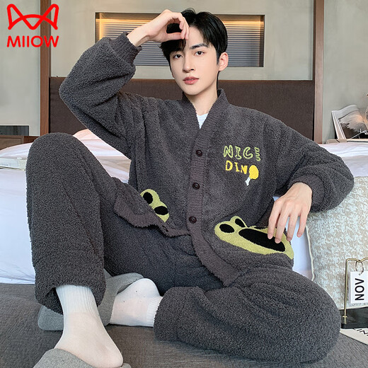 Catman (Miiow) Pajamás para hombres de terciopelo de media longitud en otoño e invierno más terciopelo Velvet de coral engrosado de coral cálido y de mayor tamaño de otoño e invierno WB Velvet 6623 [Código estándar XL] Altura recomendada alrededor de 175 cm,
