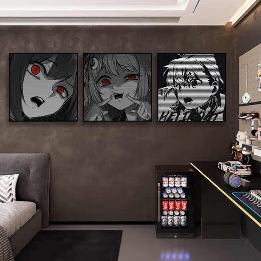 
Chengzai aokizy hanging painting trendy black and white living room sofa background wall decoration painting e-sports room cartoon bedroom bedside painting JD13972 30*30 texture oil canvas ps black frame
