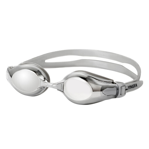 Gafas de natación galvanizadas YINGFA, impermeables y antivaho, revestimiento brillante, equipadas con tapones para los oídos con agente antivaho, montura grande clásica y cómoda Y2800M, revestimiento gris (con agente antivaho + tapones para los oídos)