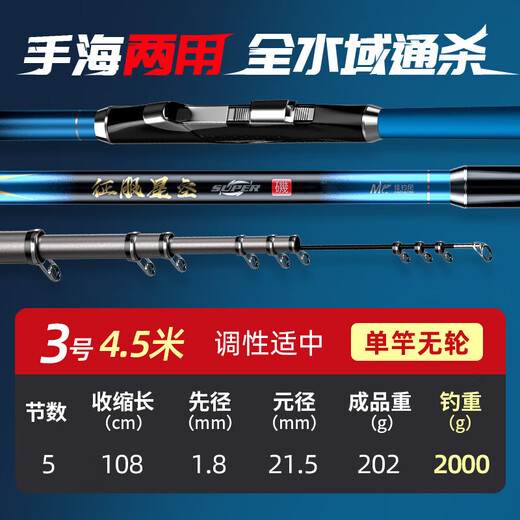 JIADIAONI fishing rod carbon slippery float light hard rock rod long-shot long-section large guide ring fishing rod 4.5m (without wheels) No. 3, long-term fishing is not tiring