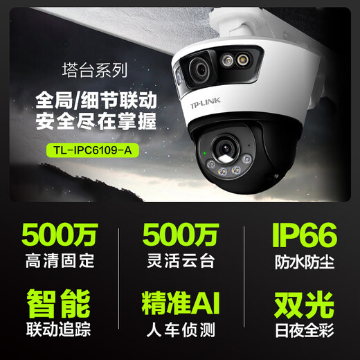 普联（TP-LINK）监控摄像头家用 高清无线室外防水球机 手机APP远程看家 全彩红外夜视360度全景旋转云台版监控器 【双镜头丨双画面】1000万标准版 64GB内存卡【免费升级128GB卡】