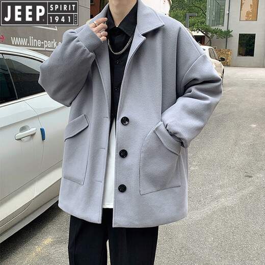 JEEP Men's Casual Windbreaker Spring and Autumn British Style Short Woolen Jacket Trendy Men Youth Loose and Handsome Brand Men's Clothing Black XL Follow the store for priority delivery
