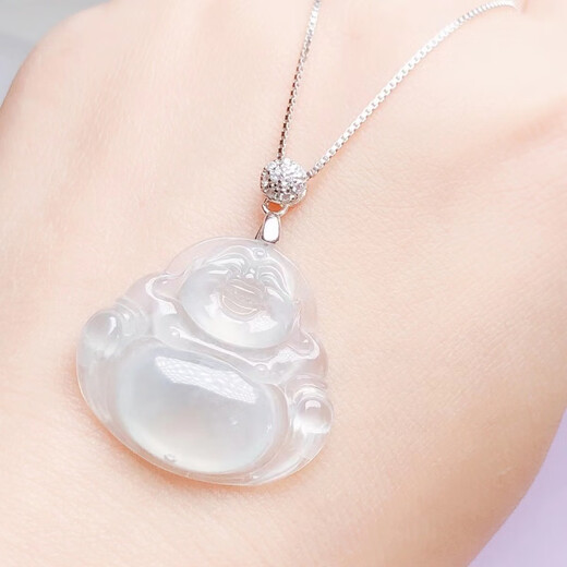 DL 1998 Fat Donglai same style Buddha male buckle head plated with 18k gold pendant jadeite Guanyin lanyard necklace silver buckle connector straight hole white l gold