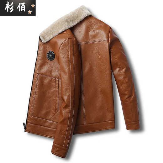 潮韵月新冬季加绒加厚皮夹克保暖修身韩版潮流飞机刺绣机车服男皮毛一体 XY-839黑色皮毛一体 3XL 建议155-170斤