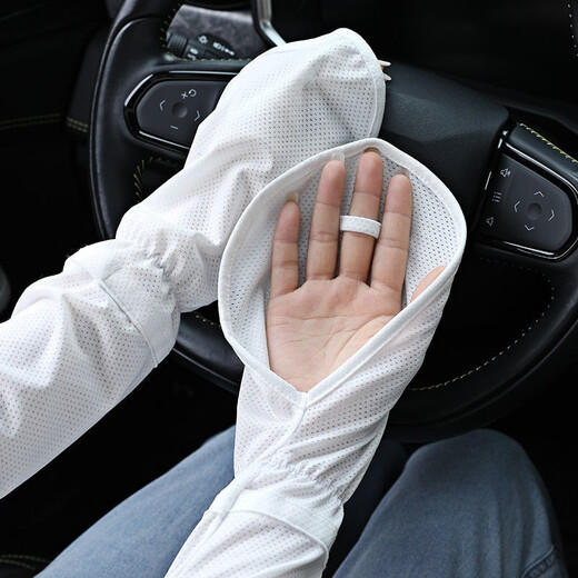 Changyin Sunscreen Sleeves Women's Ice Silk Sunscreen Gloves Summer Driving Sleeves Arm Guards Sunscreen Arm Covers Versatile All-Inclusive Finger White