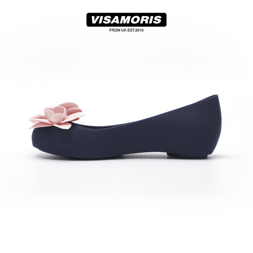 Vis Amoris英国Visamoris允莫苏春夏深蓝鱼嘴平底山茶花果冻女凉鞋 磨砂深蓝 37