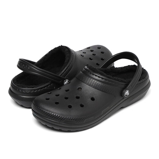 crocs卡骆驰儿童秋冬新款保暖洞洞鞋舒适家居冬季棉拖鞋207010_060 黑色 32 -33 (200mm)