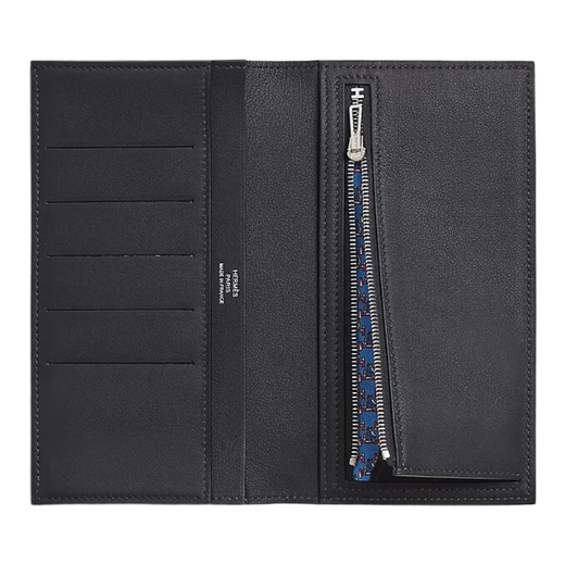 Hermes (HERMES) long wallet men's new coin purse twill passport holder Swift calfskin bag navy blue