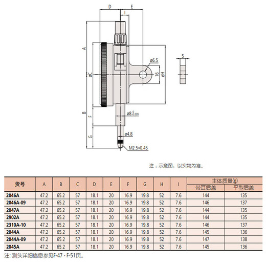 Mitutoyo dial indicator dial indicator high precision pointer indicator imported from Japan 2046AB/0-10mm/0.01mm/flat cover