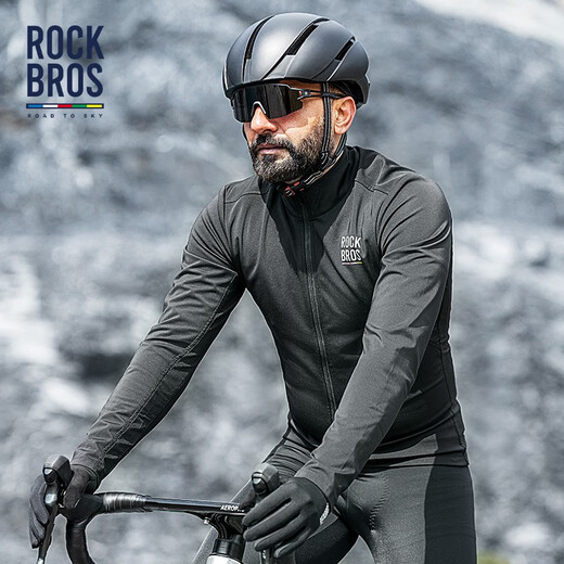 Locke Brothers Cycling Clothes Cycling Road Series Long Sleeve Tops Men's Autumn and Winter Warm Road Cycling Sportswear Black XL