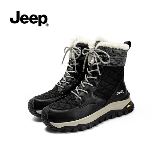 Jeep Jeep Snow Boots for Women with Fleece Thickened Winter Hard-resistant New Thick Sole Warm Martin Boots Northeast Anti-Slip Cotton Shoes for Women Black 37