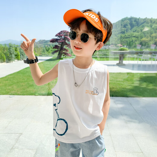 Zuoxi Children's Vest Summer Thin Style Boys Sleeveless T-Shirt Pure Cotton 2025 New Sports Summer Top White 130