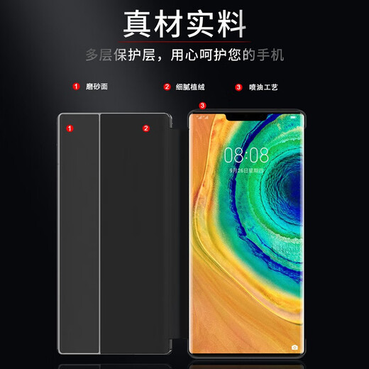 屏蓬 适用华为mate50rs保时捷手机壳真皮mate50RS保时捷版全包防摔智能翻盖商务皮套 华为mate50RS保时捷智能视窗 十字纹-黑色