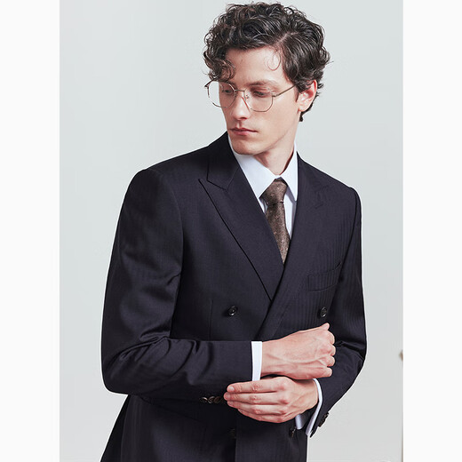 By Creations Pure Wool Business Suit Men's Double-breasted Groom's Wedding Dress Formal Groomsman's Suit Navy Blue Size 50 For trousers size please contact customer service for remarks