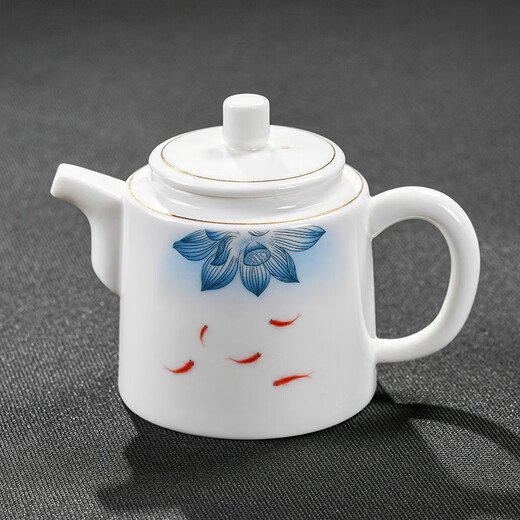 Xiangye mutton-fat jade porcelain teapot single pot Chinese-style household teapot for one or two people teacup ceramic Kung Fu tea set mutton-fat jade porcelain fish play lotus well railing pot