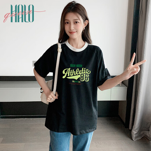 Halo Queen Lose T-Shirt Sport kurzärmelig T-Shirt Damen Sommerkontrastbriefdruck Top H143T1416