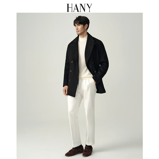 Hanny (Hany) [super épais voile de chameau manteau de marine] veste en laine masculine en laine à double se veste en laine pour hommes à double poitrine hivernale mo qiuli noire noire [version personnalisée à une seule taille] xl (52) [suggéré 170-190jin [Jin est égal à 0,5 kg]]]]