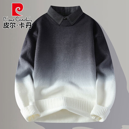 皮尔卡丹（pierre cardin）高级感假两件针织衫男2025新款渐变衬衫领毛衣男冬天保暖内搭线衣 9756红色【衬*衫衣*领】 4XL 约180~195斤可穿