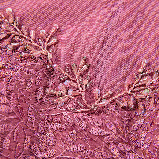 Ma Tiannu Spring and Summer New Pink Embroidered Lace Short Sleeve Dress Gown Hip MTS738DR0 Pink S