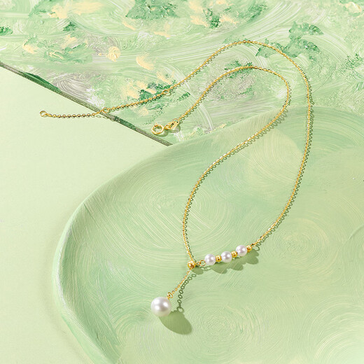 Saturday Fortune Yellow 18K Gold Necklace Women's Gold Pearl Pendant Pendant X0613069 40+5cm Birthday Gift