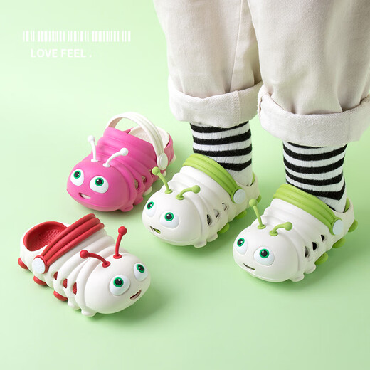 Little Deer Moli Children's Slippers Boys Boys Summer Anti-Slip Immasproof Soft Sole Lightweight Breathable Kids Baby Caterpillar Apple Green Inner Longueur 15cm