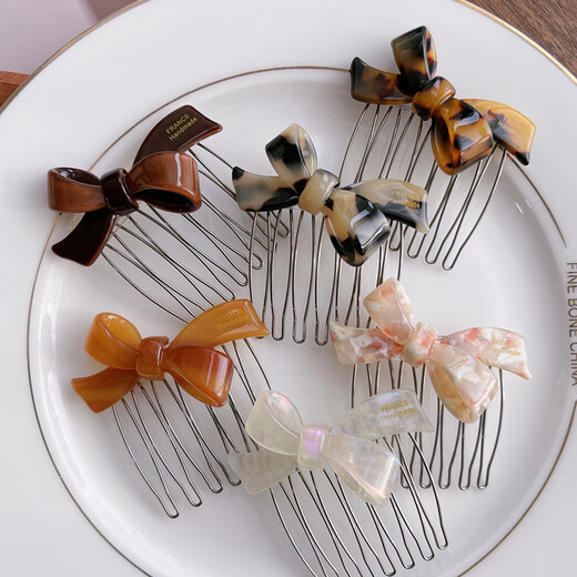 Saradear Korean FRANCE gold label inverted comb hair side hair comb French chocolate bow broken hair comb hairpin chocolate brown