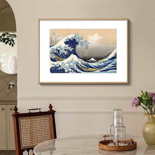 爱麒神奈川冲浪里原木风海浪挂画客厅餐厅装饰画民宿酒店玄关日式壁画 ZFL759款：東海道 整体尺寸：80*110cm 红木色实木框升级款细框