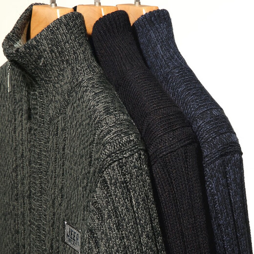 
JEEP SPIRIT knitted sweater men's autumn and winter style plus velvet thickened long-sleeved cardigan jacket casual sweater large size sweater men's winter dark gray L