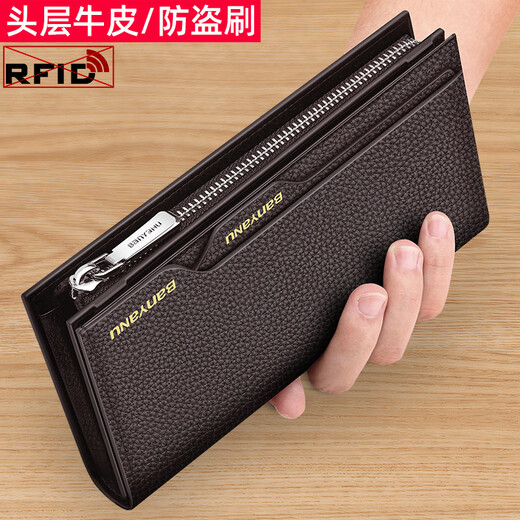 Banyannu Wallet Herren echtes Leder 2025 Neue lange Kapazität Multi-Card-Kuhspanner-Kupplungs-Führerscheinkarten-Brieftasche Kaffee (Plack Tattoo Head Cowide) Anti-Diebstahl