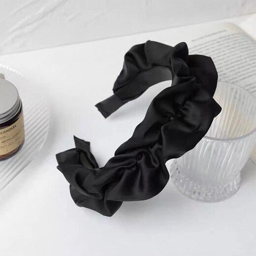 Meng Keduo high skull black pleated headband women's hairpin face wash headband small wide edge versatile high-end headband wrinkled headband black