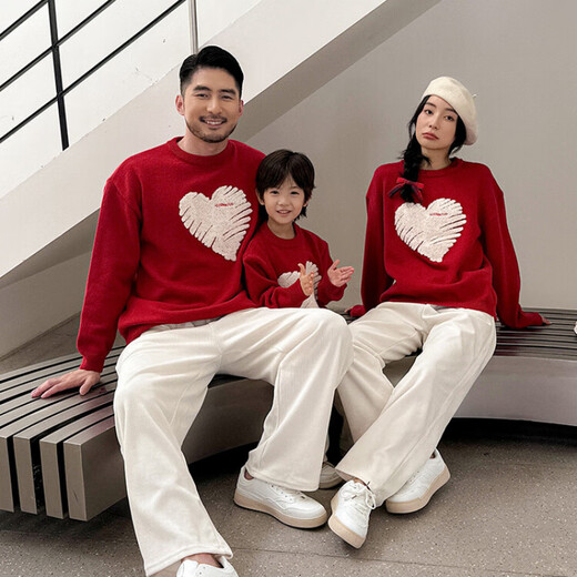 G.duck little yellow duck children's clothing parent-child clothing family of three autumn and winter love sweater new year new style foreign style family portrait mother and daughter clothing towel embroidered love sweater 90 recommended 1~2 years old 80-90cm cm